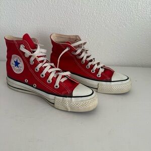 Vintage Converse Men's Size 4 Red All Star Red High Top Sneakers Made in USA 80s